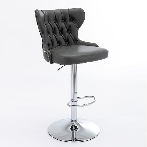 Miniatura 6 de Juego de 2 taburetes de bar de altura de mostrador, altura del asiento ajustable, modernos taburetes de bar tapizados con base cromada con respaldo