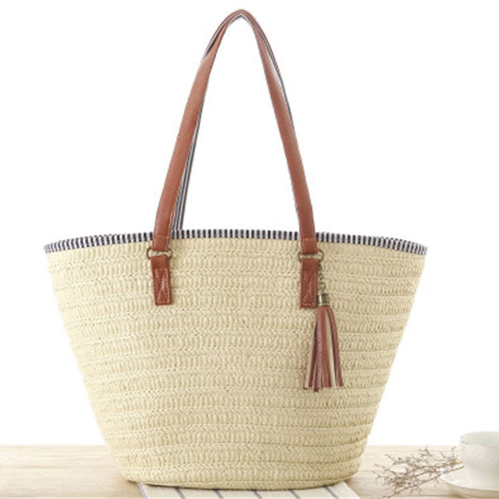 Słomiane Torebki Kobiety Tkana Torba Na Ramię Letnie Torby Podróżne Plaża Torebki Damskie Torby Torby Torby Frędzel (Kolor: C, Rozmiar: 31 * 46 cm)