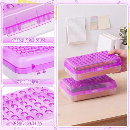 Image of Blulu 6 Pack Plastic Pencil Boxes Bulk Large Pencil Case,Purple