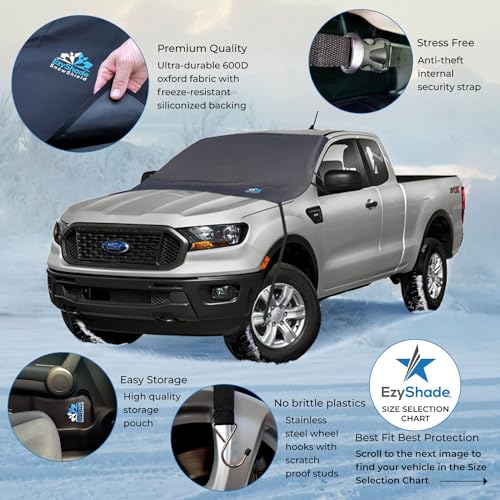 EzyShade Car Windshield Cover for Ice and Snow. Windshield Snow Cover for Car SUV Truck. Frost Guard Windshield Cover, Car Snow Cover, Automotive Winter Car Accessories. See Size-Chart - Max (L) Size