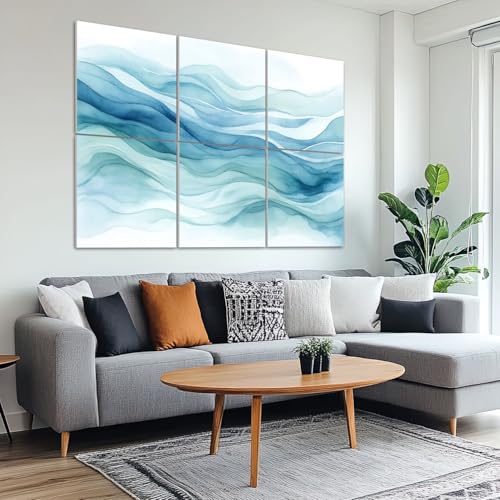 6 Pack Paneles Acústicos de Arte Absorbentes de Sonido con Diseño de Olas Oceanicas en Degradado, Decorativos Autoadhesivos para Estudios de Grabación y Oficina 72"x48" miniatura 6