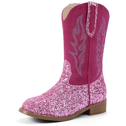 Hehainom Girls Cowgirl Boots for Toddler Cowgirl Booties Little Big Kids Western Mid Calf Riding Shoes Pink Sequin 12 M US Little Kid Boys Cowboy Boots Cover