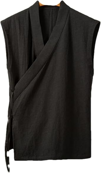 Summer Chinese Traditional Clothing Hanfu Vest Men Linen Cotton Sleeveless Top Mens Tang Suit Kimono Cardigan BK001 M