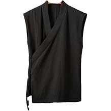 Summer Chinese Traditional Clothing Hanfu Vest Men Linen Cotton Sleeveless Top Men's Tang Suit Kimono Cardigan BK001 M