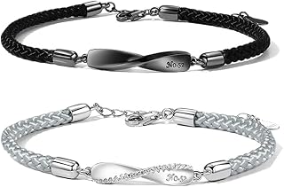 2 Pieces Women Bracelets, Engraved Couple Bracelets, Engraved Couples, Jewelry, Braided Jewelry, Woven Bracelets, for Best Friend, Lover, Teen Boys, Friendship, Gift(Black)