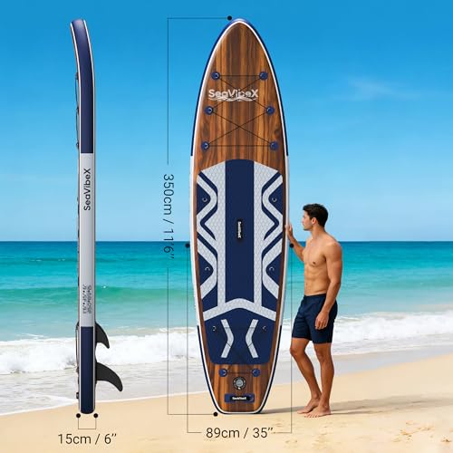 SeaVibeX 11’6”×35" Widened Inflatable Paddle Board, Ultra Stable Big Size Stand Up Paddle Board with SUP Accessories (NavyBlue, Canopy and Seat Included Set) by SEAVIBEX - Image 8