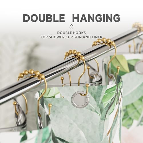 Image of Bathway Shower Curtain Hooks, Shower Curtain Rings Rust Proof Double Hook Shower Curtain Hooks, 12 Pcs Dark Gold Shower Hooks for Shower Curtain, Shower Rings for Curtain, Metal Shower Rod Hooks