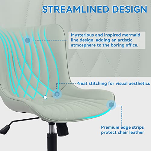 Image of YOUNIKE Office Chair, Armless Desk Chair with Wheels, Home Office Computer Task Chairs, Modern Faux Leather Padded Vanity Chair, Adjustable Swivel Rolling Office Chair with Back, Mint Seafoam Green