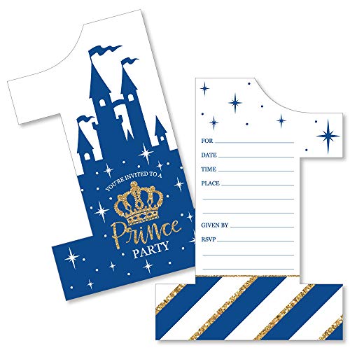 1st Birthday Royal Prince Charming - Shaped Fill-In Invitations - First Birthday Party Invitation Cards with Envelopes - Set of 12