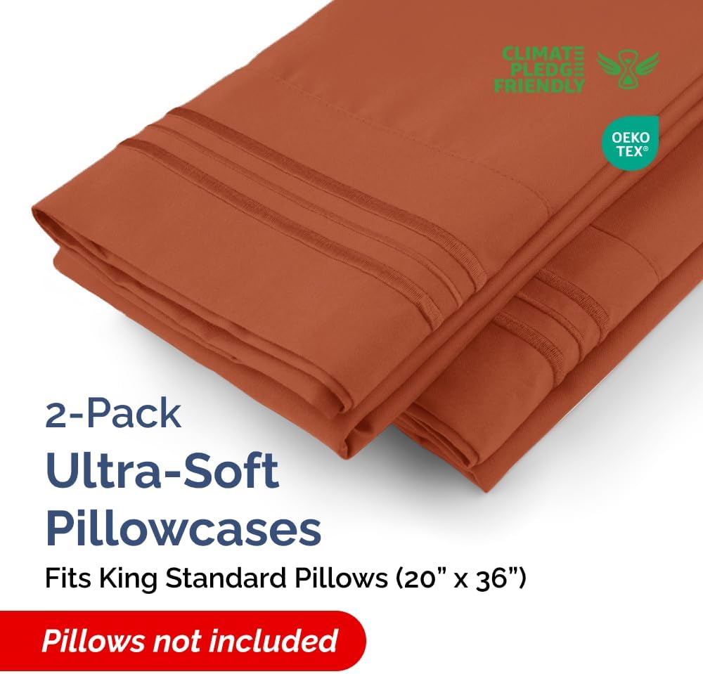 King Standard Pillow Cases Set of 2 - Soft Hotel Quality Pillowcase Covers - Comfy, Cozy & Fade Free - Wrinkle Resistant - Machine Washable Pillow Protectors - 2 Piece Set - King Standard Terracotta thumbnail