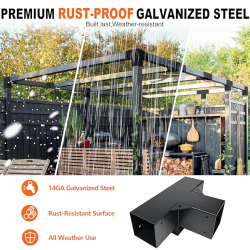 Image of 4-Way Pergola Brackets Kit, DIY Right Corner Woodwork Brackets for 4 inch x 4 inch (Actual:3.5 inchx3.5 inch) Lumber for Patio Pergolas, Gazebos, Log Cabin W /Hardware (2 Pack)