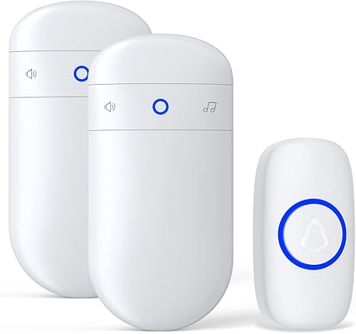 Miniatura 15 de SECRUI - Timbre inalámbrico con 2 botones – Kits de timbre para puerta delantera y trasera – Timbre operado por batería con 52 melodías, flash LED,