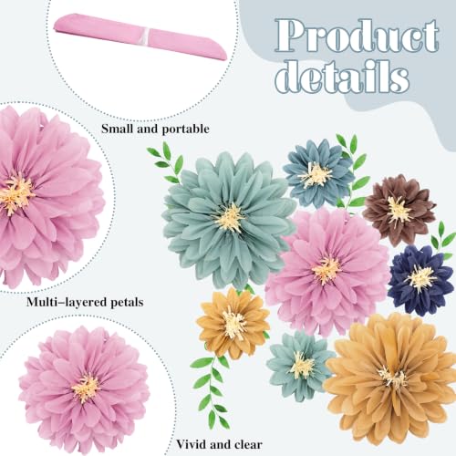 Image of Watersay 12 Pcs 10 inch 20 inch Large Tissue Paper Flowers, Bohemian Color