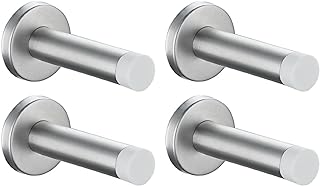 JQK Door Stopper, 304 Stainless Steel Thicken 1mm Sound Dampening Door Stop Bumper Wall Protetor 4 Pack, Brushed, DSB5-WN-P4