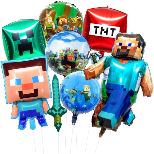 Pixel Miner Foil Balloons for Birthday Party Supplies, Pixel Birt...