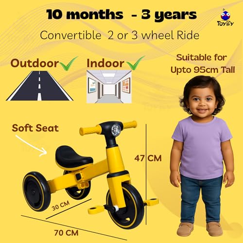 Image of 3-in-1 Toddler Tricycle & Balance Bike for Toddlers 1-3 Years, Easy-Assemble Baby Trike with Silent Wheels, Sturdy Safe Frame, Indoor & Outdoor Ride-On Bicycle for Boys & Girls (Yellow)