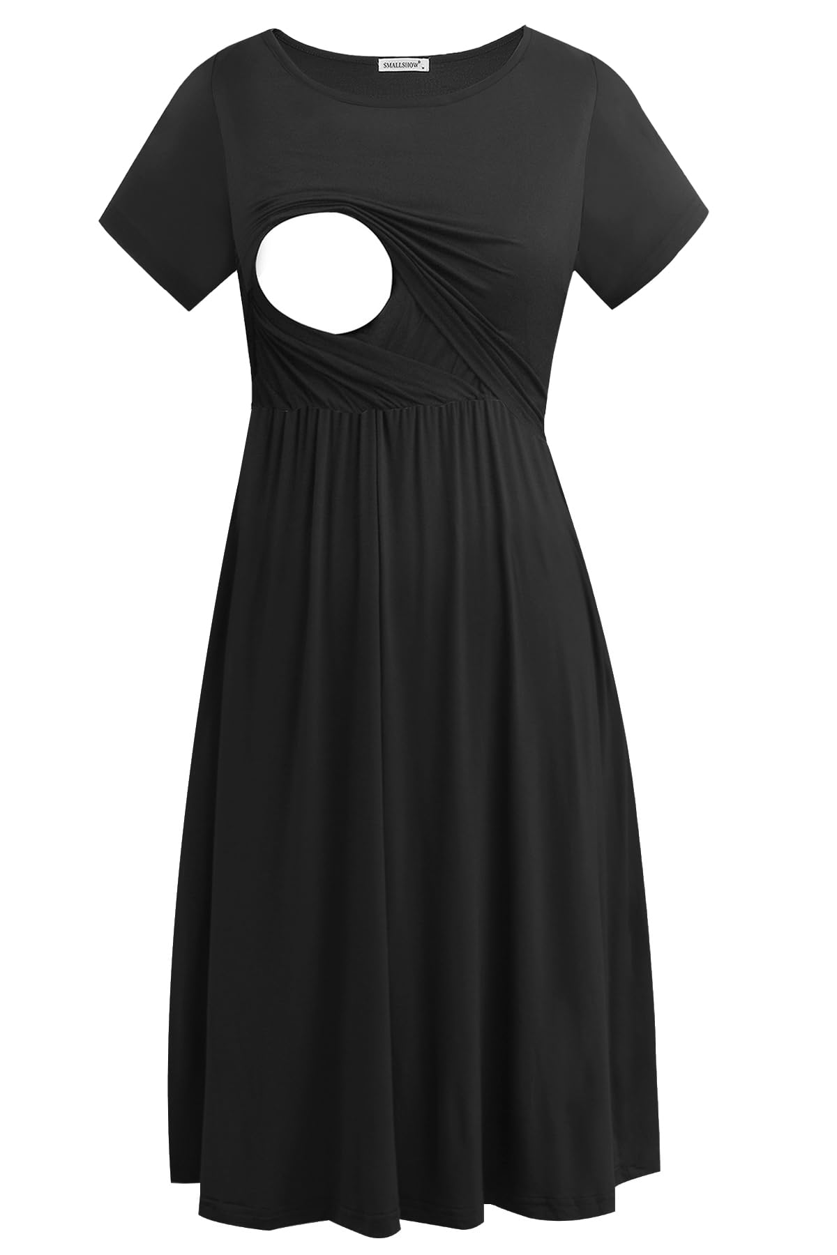 Smallshow Women's Black Short Sleeve Casual Maternity Nursing Dress For Breastfeeding Xxl