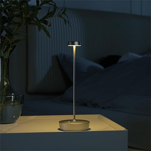 Miniatura 3 de Lámpara de mesa LED inalámbrica, lámparas de escritorio de batería recargable, 3 colores regulables, lámpara de mesa de metal regulable sin