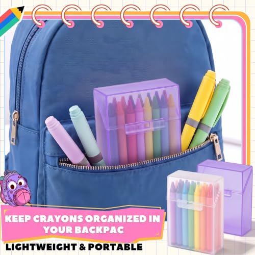 Image of Clabby 2 Pcs Clear Plastic Crayon Boxes Hold 24 Count, Purple,Clear