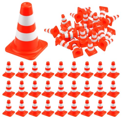 30pcs Mini Traffic Cones Plastic Miniature Road Safety Cones Training Small Sports Construction Barricades Road Practice Signs-Toy Orange Traffic Caution Signs for Micro Landscape Sand Table