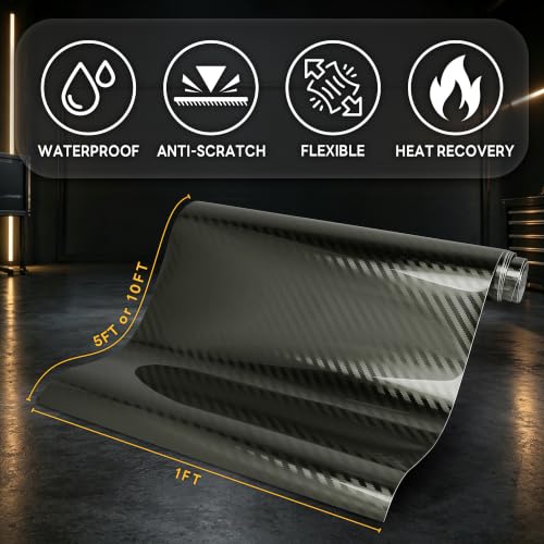 Image of LYPUMSO Carbon Fiber Vinyl Wrap High Gloss Carbon Vinyl Film for Cars (Black, 1ft x 5ft)