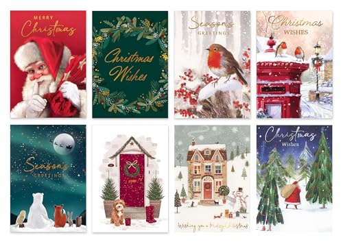 40 Christmas Cards Pack 2024 Collection Cute With Envelopes and Boxed 10 Xmas Designs