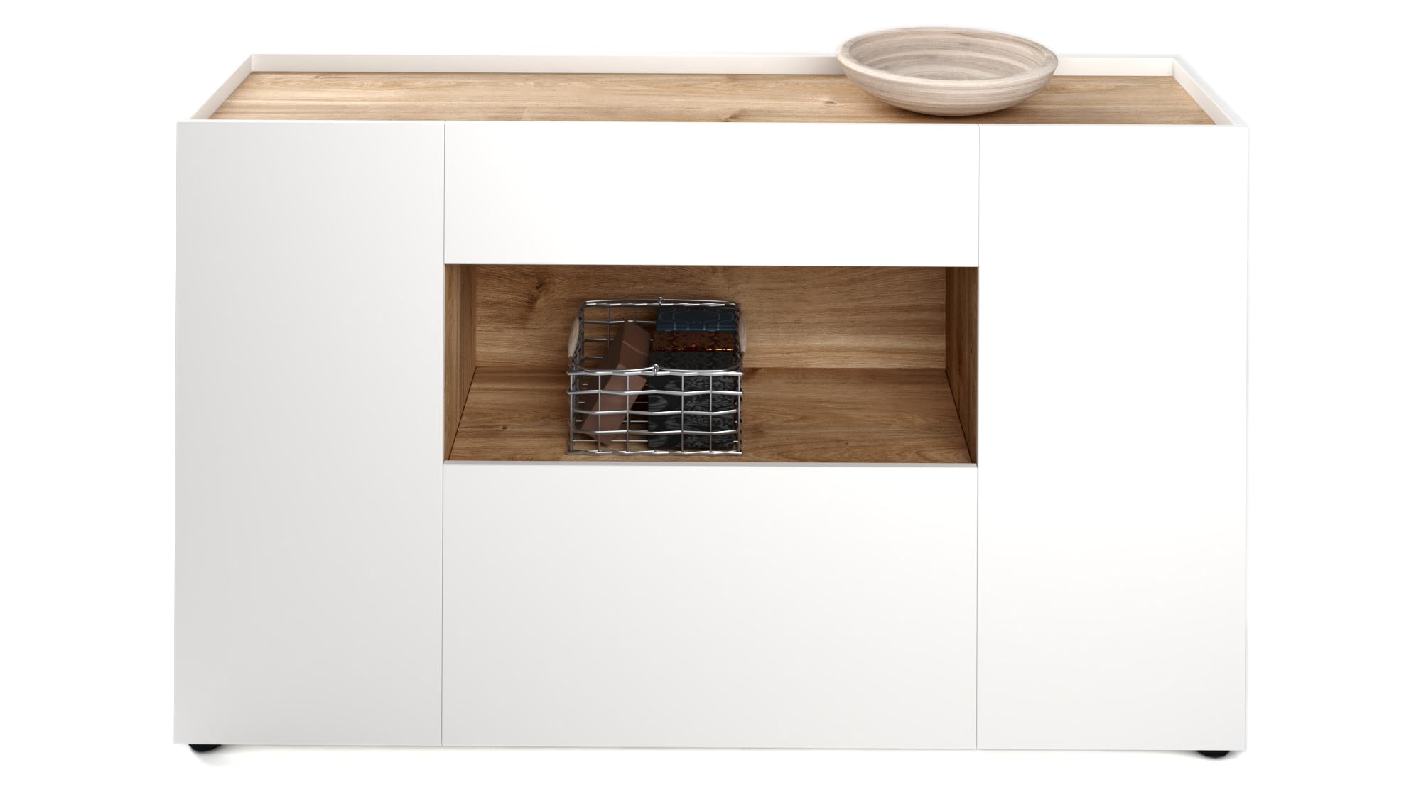 Madia Kitwood Rovere Bianco - 3 Ante e 1 Cassetto - 160x42x93 cm