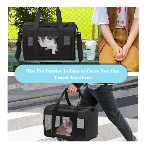 Image of Travel Carrier for Cats,Cat Soft-Sided Carriers Ventilated Breathable Foldable Kitten Carrier Soft Airline Approved Carrier for Small Dogs Kitty Puppies Under to 12 Lb(Black)