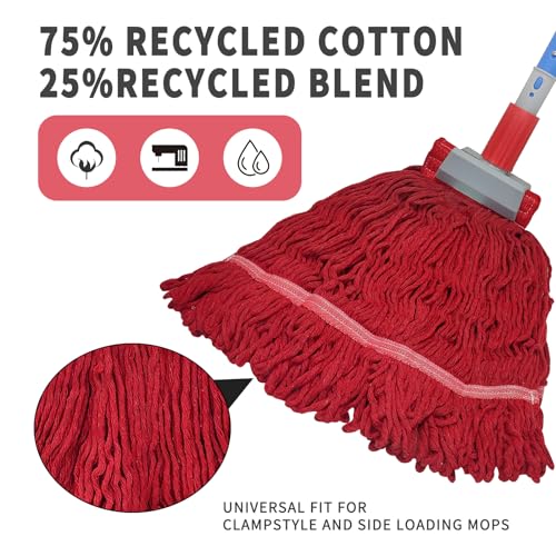 Image of Commercial Mop-Heavy Duty Industrial 59 inch Looped-End String Mop Heavy Duty Industrial Cotton Mophead Includes 2 Head for Home,Garage, Workshop, Warehouse Floor Cleaning-red