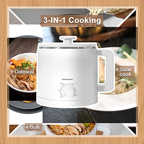 Moosum Mini Electric Hot Pot, Fast Cooker For Ramen/Soup, Stainless Steel With Over-Heating Protection, Perfect For Student & Single, 1.5L #TOP5