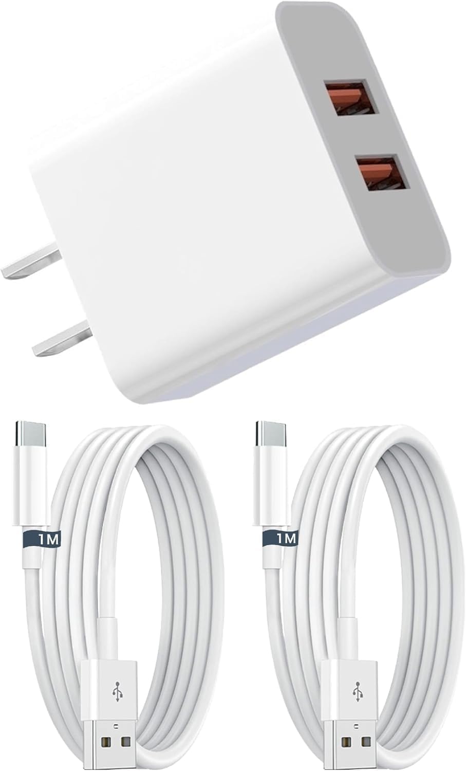 USB 充電器 iPhoneタイプ対応 スマホUSB電源アダプター USB-A to Type-Cデータケーブル2本（1m×2）付属 12W高出力急速充電でiPhone 17air pro max 16 15 対応、iPad、Android、各種対応 - 1
