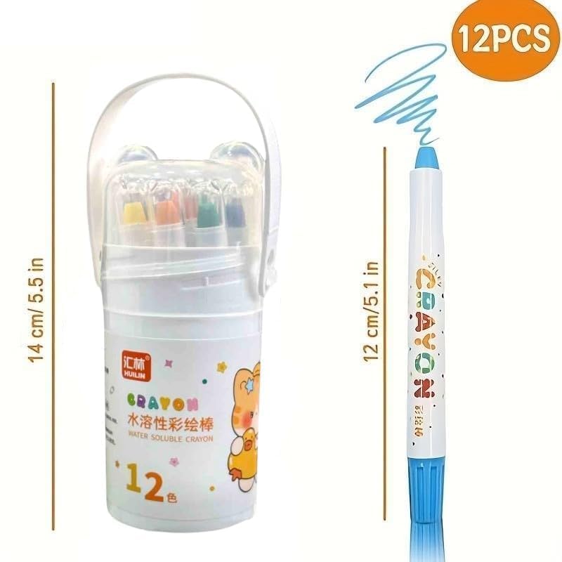 Image of Tivon 12 Colors Silky Washable Crayons for Kids - Non Toxic Water Soluble Twistable Crayon Pens with Portable Storage Case | Smooth Coloring Crayons for Toddlers, School, Drawing & Art Craft Supplies