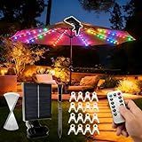 Solar Beleuchtung für Sonnenschirm, Zuschneidbar Lichterkette für Sonnenschirm mit Fernbedienung und Clip, 8 Modus Regenschirm Lichterkette für Sonnenschirmdekoration, Camping, Zelte, Außen, Party