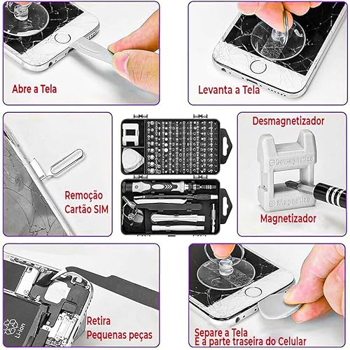 Conjunto de Chaves de Fenda de Precisão 115 em1 Kit Reparo para Celular Laptop PC, Câmera Console de