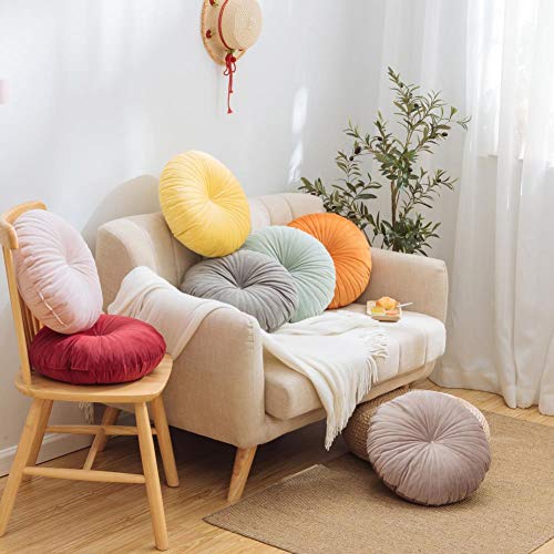 Yunnasi Round Velvet Throw Pillow Pleated Pumpkin Pillow Chair Cushion Floor Pillow Decoration For Home Sofa Bed Bay Window Car 15X15X4 Inch (Yellow) #TOP4