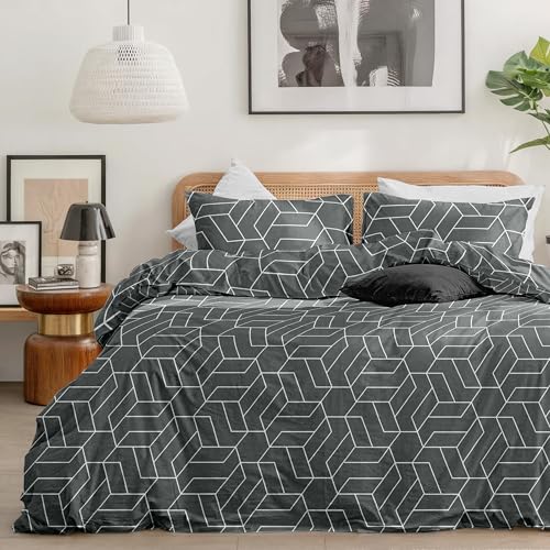 Dreamzie Funda Nordica Cama 180 Estampado Geométrico con 2 Funda Almohada 80x80 cm - Funda nordica 200x220 de 100% Microfibra - Certificada Oeko Tex