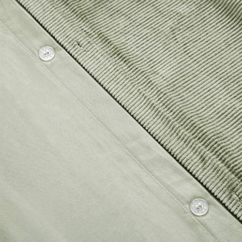 Eikei Pure Cotton Velvet Corduroy Duvet Cover Set Natural Fabric Casual Modern Style Bedding Ribs Striped Reversible Solid Color Relaxed Soft Feel (Olive, Queen) #TOP3