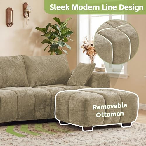 Image of 82 inch Loveseat Cloud Couch, Brown Chenille Modern Upholstered 2-Seater Sofa with Tufted Deep Seat & Wood Legs, Comfy Small Love Seat Couch for Living Room Apartment