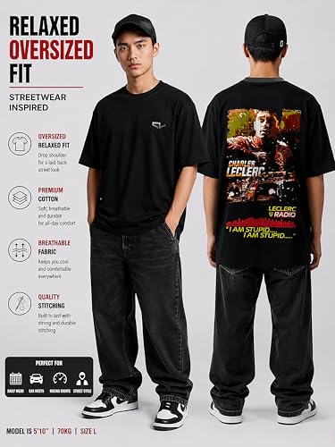 Image of Men's Cotton Oversized T-Shirt - Relaxed Fit Half Sleeve F1 Graphic Print Tee for Streetwear & Casual Outings - Black