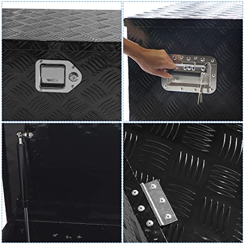 Edicapo 48 * 15 * 15 Aluminum Heavy Duty Diamond Plate Toolbox Chest Box Pick Up Truck Bed Rv Trailer Toolbox Storage Organizer With Side,Lock & Keys Black #TOP2