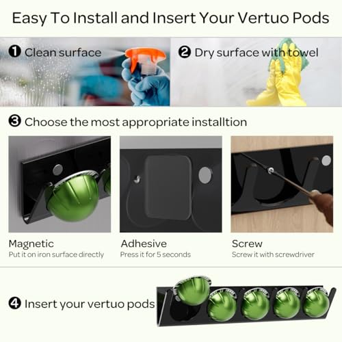 Image of LifeMoreasy Magnetic Coffee Pods Holder for Nespresso Vertuo & Dolce Gusto, Self-Adhesive Wall Mounted Capsule Organizer for Kitchen Cabinet Fridge(4 Packs for 20 Pods)