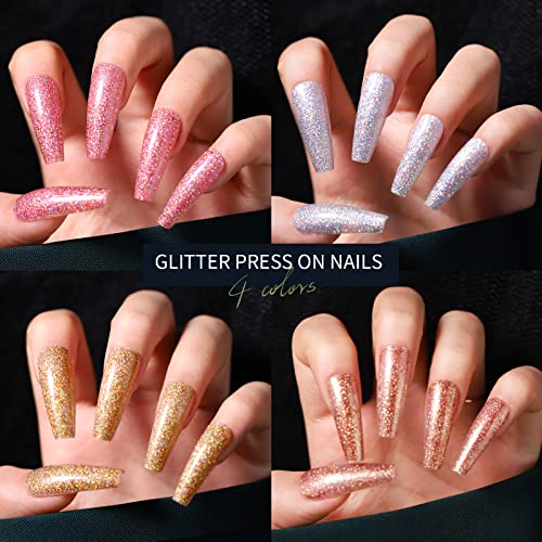 image for Teenitor Long Coffin Press On Nails, Full Cover Color Coffin Nail Tips