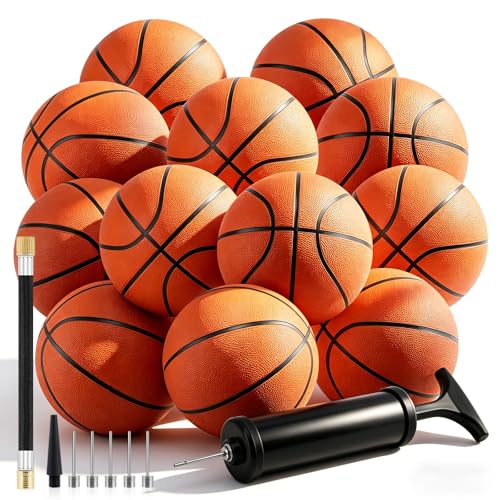 SIKEMAY 12 Pack Basketballs Bulk Official Size 7 Men Adults for Outdoor Indoor 29.5 Teens Inflatable Basketballs Rubber Street Ball with Pump & Needles Set for Basketball Games Training Competition