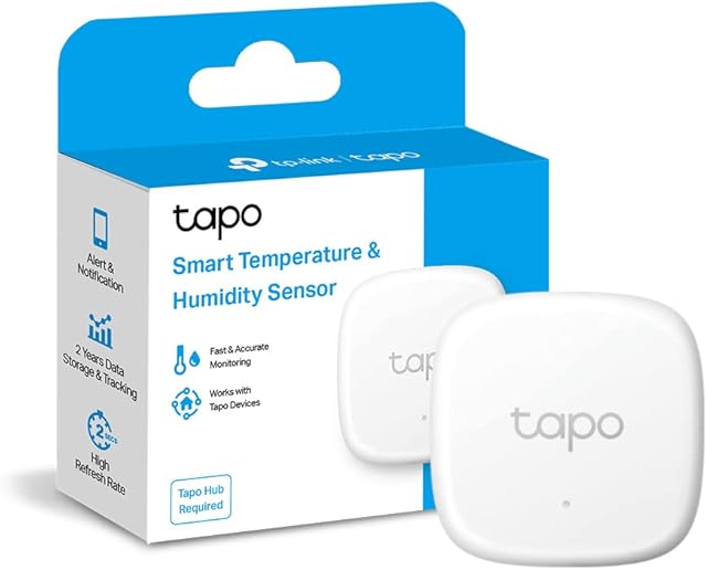 TP-Link Tapo Smart Temperature & Humidity Monitor, Free Data Storage, Real-time Notifications, Battery included, Flexible and Easy Installation, Tapo Hub Required sold separately, White (Tapo T310)