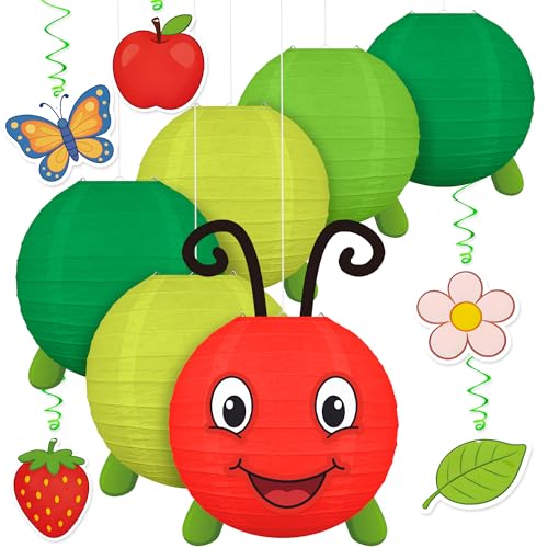 Image of 11PCS Caterpillar Birthday Decorations Paper Lanterns Hanging Swirls Set Back to School DIY Party Decor Classroom Supplies with Eyes Mouth Feelers Legs(Assembly Needed)