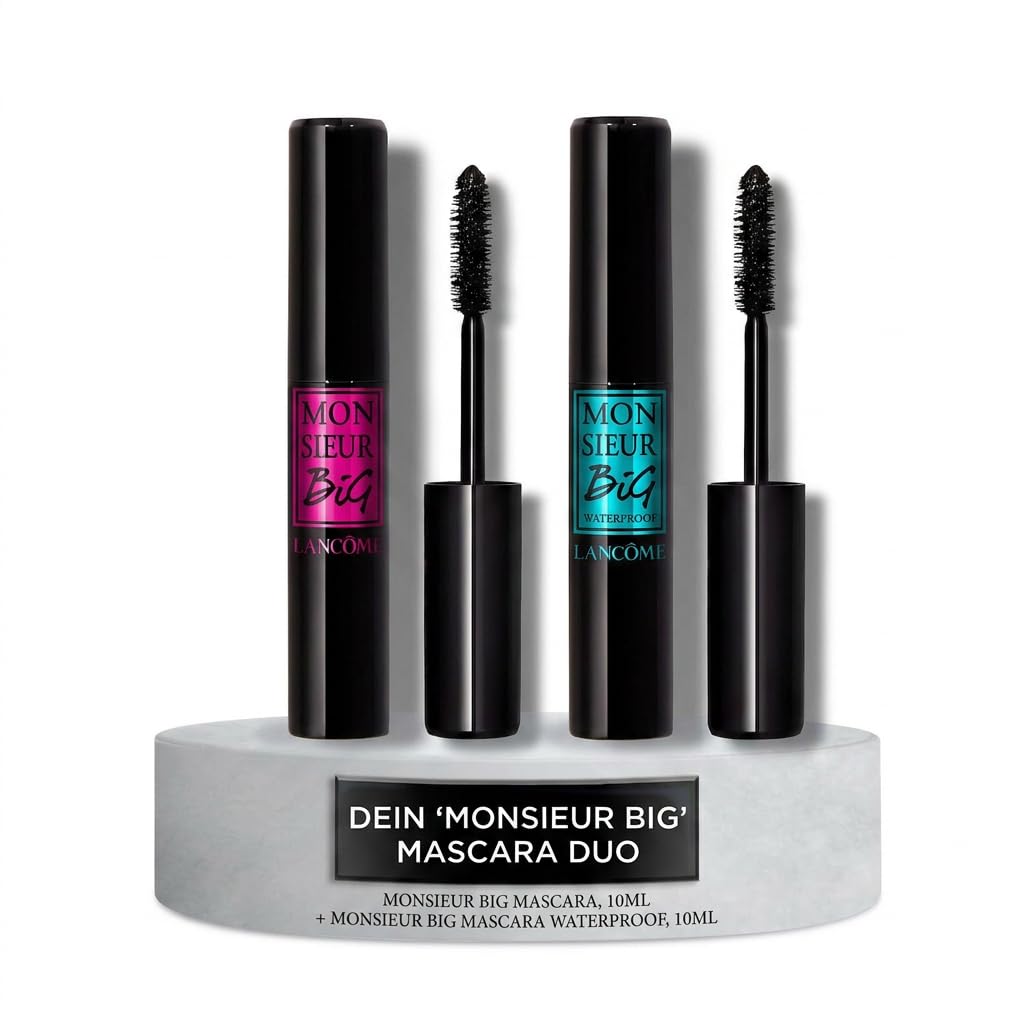 Lancôme Monsieur Big Mascara Duo: Standard & Waterproof 01 Schwarz für bis zu 12x Volumen & 24h Halt – Intensiv schwarze Wimperntuschen für maximale Fülle & wischfeste Looks