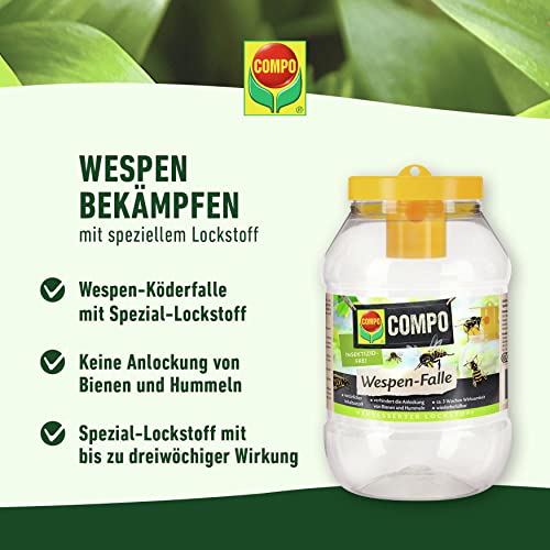 COMPO Wespen-Falle, Natürlicher Inhaltsstoff, Insektizidfrei, Bis zu 3 Wochen Langzeitwirkung, Wiederbefüllbar, Wespenspray