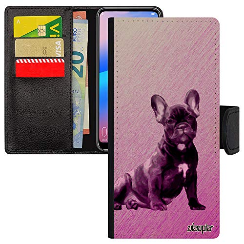 Coque Redmi Note 9 Pro à rabat avec porte-cartes motif chiot rose et bouledogue