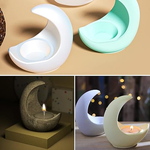 Miniatura 7 de Molde de silicona para portavelas, moldes de resina de luna 3D, molde de silicona con forma de luna, lindo molde de hormigón de cemento, moldes de