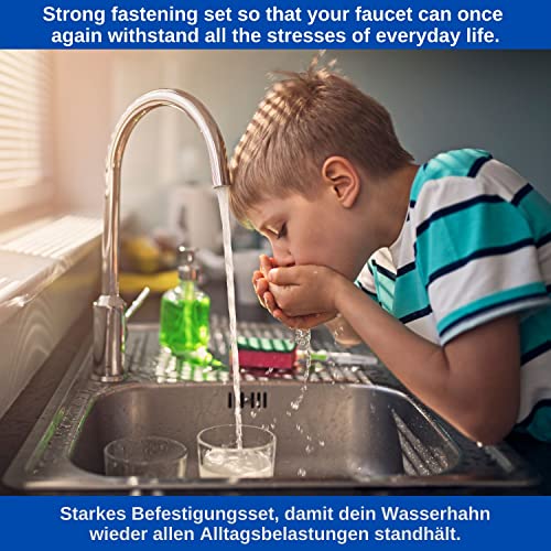 Wasch- und Spülbeckenarmaturen Schraubsystem, 1 Set, mit M8 Schraube 80 mm, Einloch-Montageset für Wasserhahn Befestigung, inkl. Hufeisenbefestigungsplatte, Mutter, Gummischeibe und 2 x O-Dichtungen